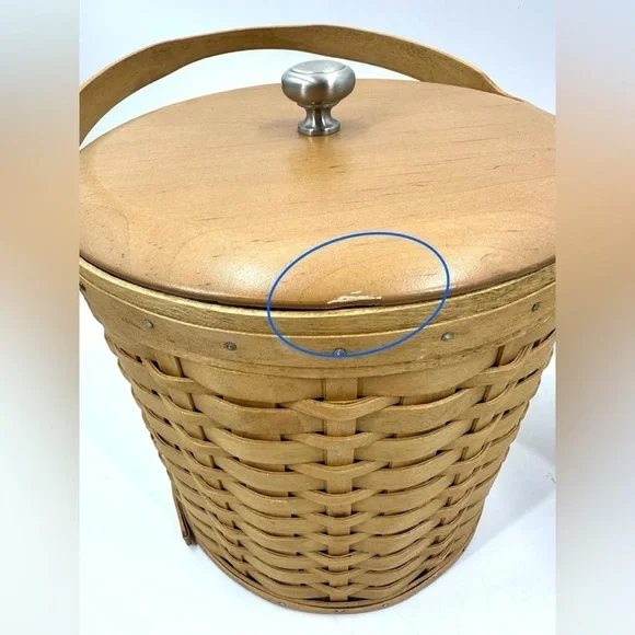 Longaberger Basket Ice Bucket 2003 Insulated With Wood Lid Top Handle Vintage - Picture 10 of 14